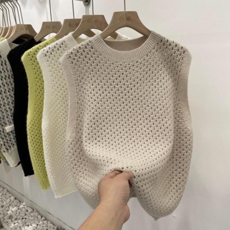 Product Introduction of Áo Len Nữ, Áo Vest Rỗng Màu Trơn, Đa Năng, Dệt Kim, Đơn Giản, Mỏng, Cổ Chữ O, Thời Trang Retro, Dáng Rộng, Ulzzang, Streetwear 5