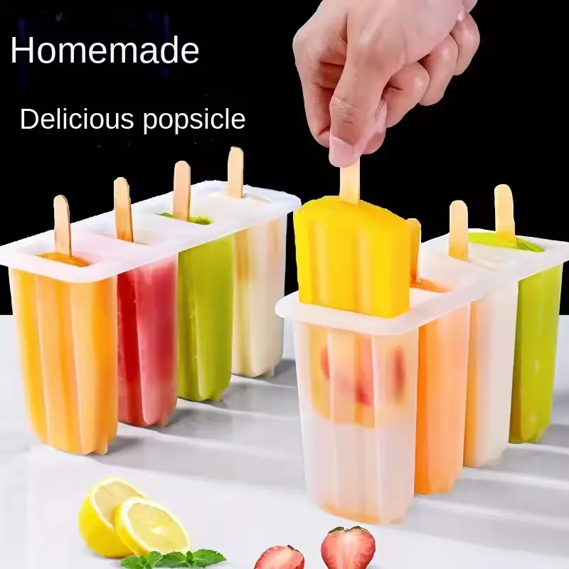 4 Popsicle Molds Set Ice Cream Molds Juice Yogurt Ice Cream Mold DIY Popsicle Mold Popsicles Frozen Kitchen Silicone Transparent Reusable