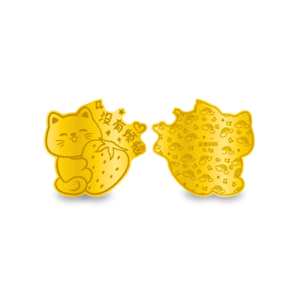 Top Cash Jewellery 999 Gold Strawberry Cat Display Piece