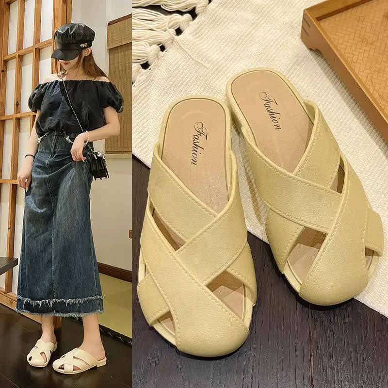 Giày sục nữ hở gót thiết kế quai chéo, sục nữ phong cách thời trang hàn quốc, size từ 36-41[Lù Store] 0