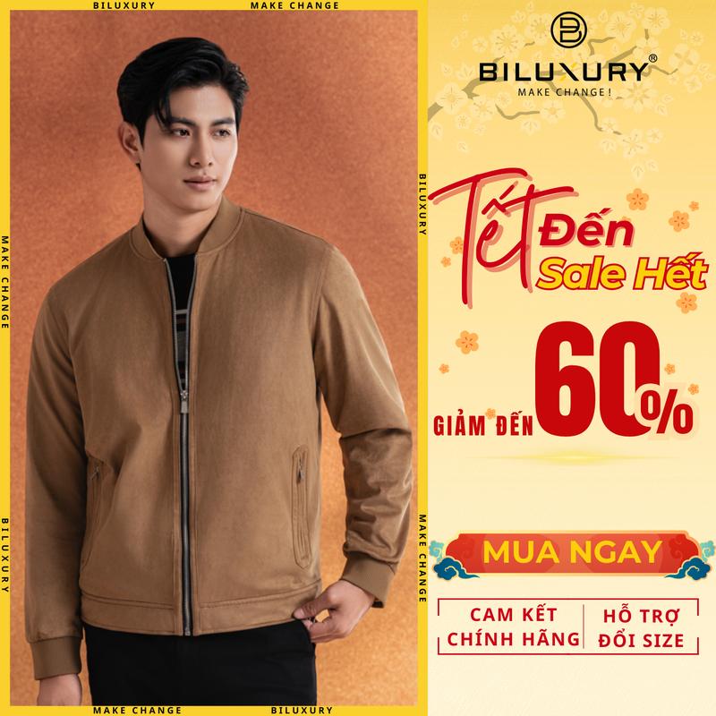   XẢ KHO ĐÓN TẾT  Áo Khoác Da Lộn Nam 8ADLT043NAU Biluxury  Phom Vừa Xuông Nhẹ Kiểu Cách Gọn Gàng Trẻ Trung Menswear Kem Jacket aokhoac nam 