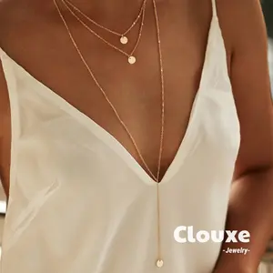 【Clouxe】Kalung Bergemerlap Halus Elegan Berwarna Berlian dengan dan Gantungan Bulat Tiga Lapisan Modis F511