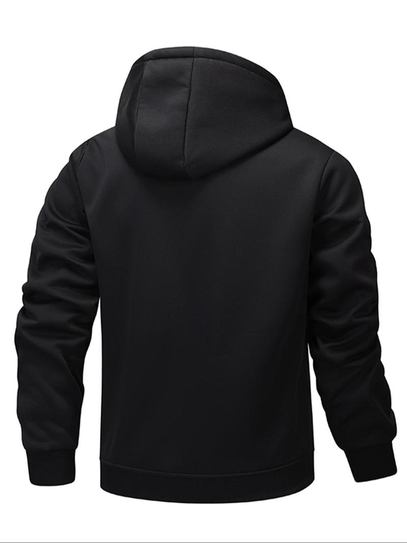 Product Introduction of Men's Letter Print Drawstring Zip Up Fleece Hooded Jacket, Regular Fit Casual Long Sleeve Thermal Lined Outerwear for Fall & Winter, Men's Clothes for Daily Wear 13