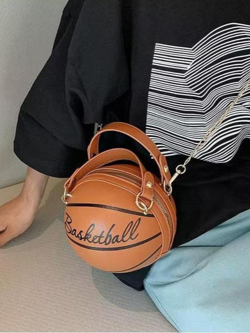 Product Introduction of Fashionable Basketball Design Crossbody Bag, Casual Pu Leather Zipper Handbag for Women, Trendy All-match Commuter Bag for Daily Used 6