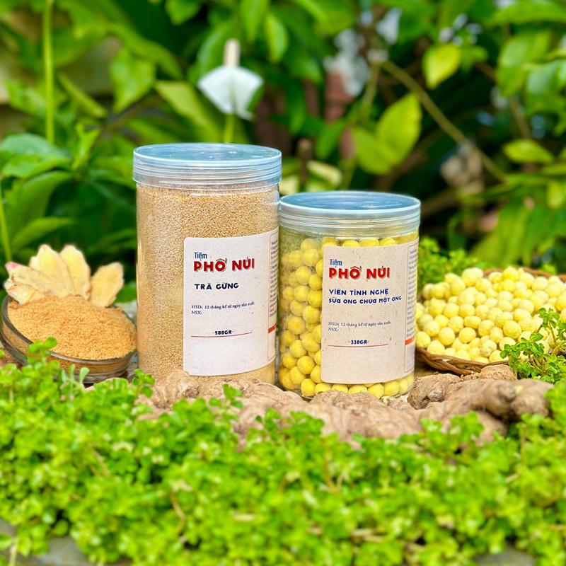 Combo Trà Gừng 500gram + Viên Nghệ Sữa Ong Chúa Mật Ong 330gram - Tiệm Phố Núi