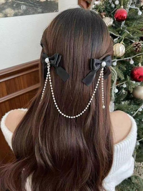 Faux Pearl Decor Bow Hair Clip, Cute Tassel Design Temperament Hair Clip, Trendy All-match & Exquisite Hair Accessories for Women & Girls, Barrettes 4