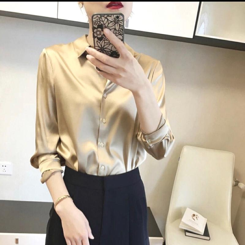 Three M 2520 Atasan kemeja blouse adella pain shirt import original terbaru new terlaris satin nyam murah sexy Katun Bunga Polos Slim-fitting 3