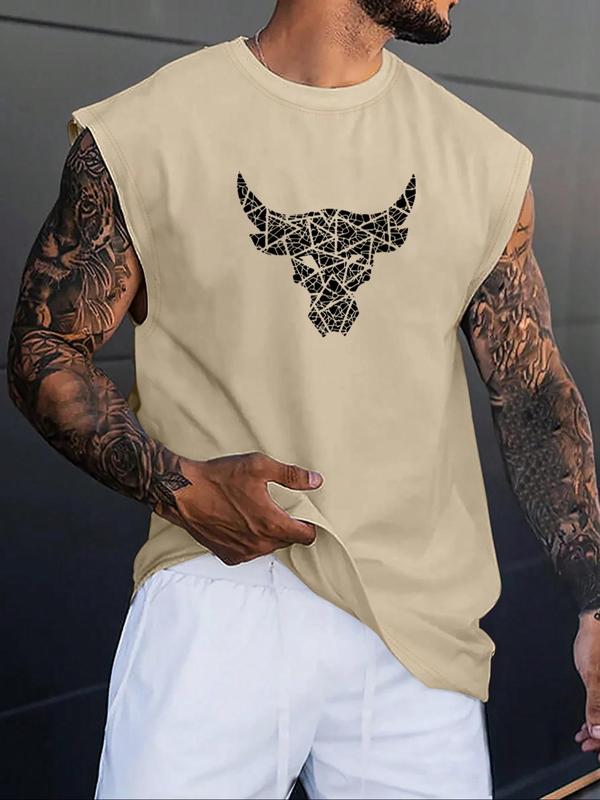 Men's Bull Head Print Round Neck Tank Top, Casual Fit Quick Drying Breathable Sleeveless Top for Gym Workout Running, Men's Clothes for Summer 3