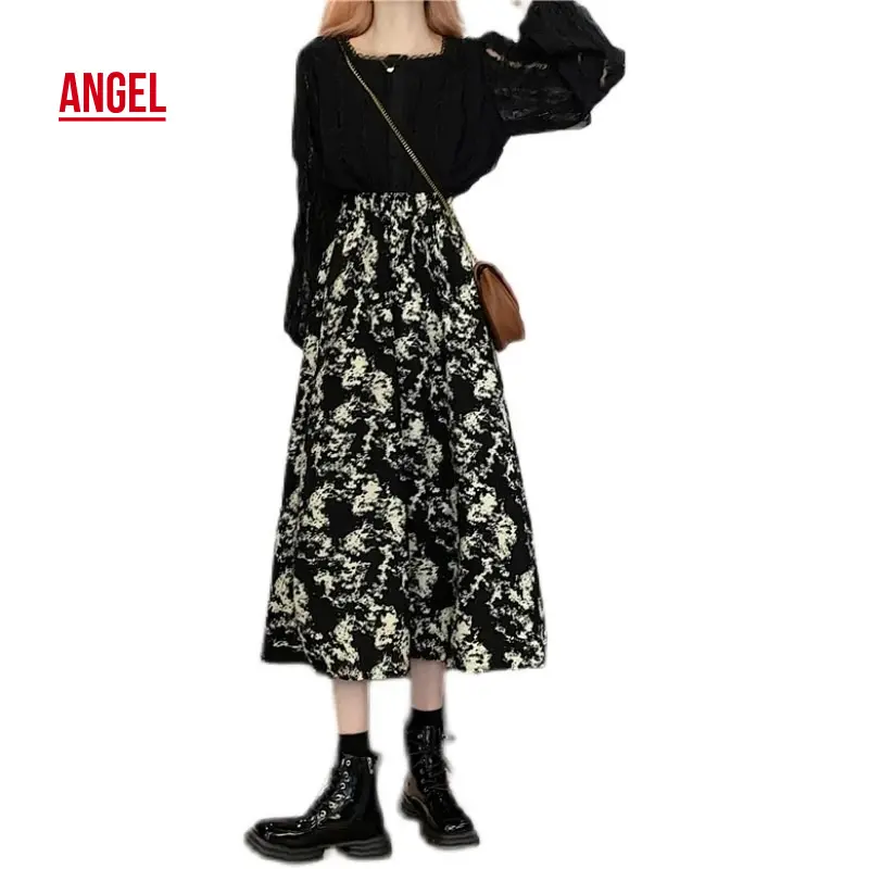 [New Model] Vintage Tie-Dye Mid-Length Skirt for Women 2025 Spring Summer New Ink Painting A-Line Skirt High Waist Flared Skirt Trendy Ins ✨ [Angel] ✨