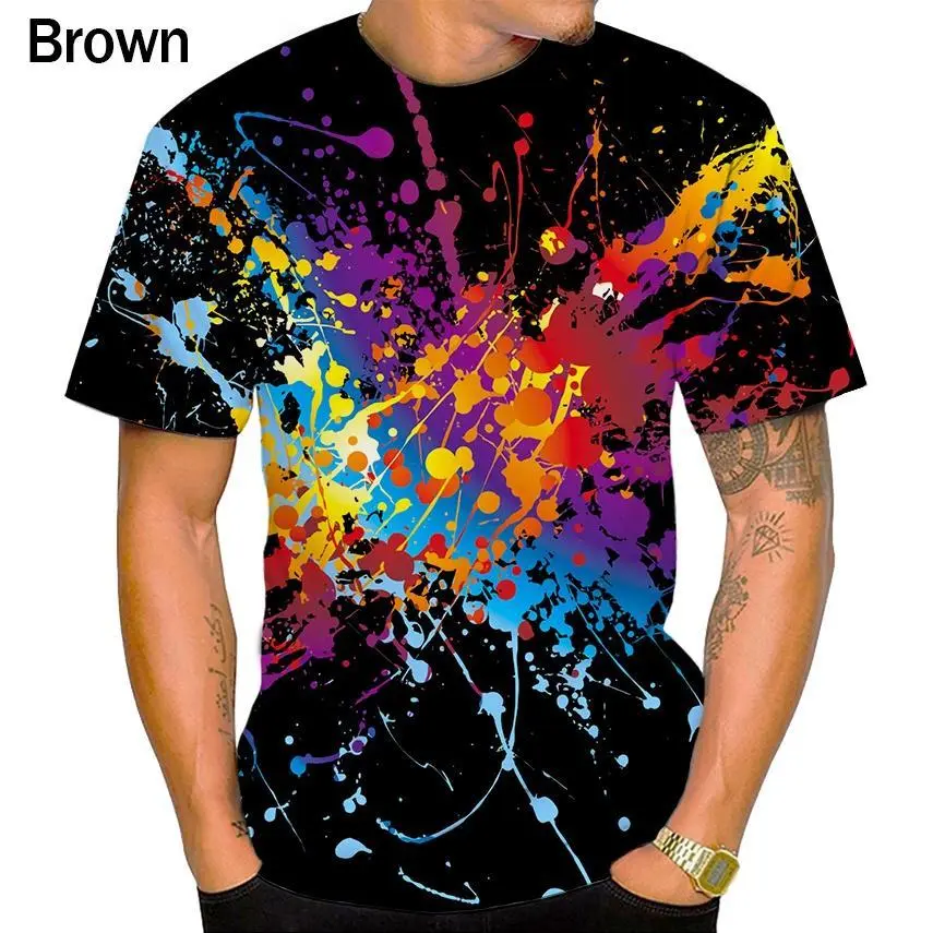 Casual Printed Top Summer New Short Sleeve 3D T Shirt Splash Ink Pattern Fashion Short Sleeve Round Neck Shirt Loose Top Menswear