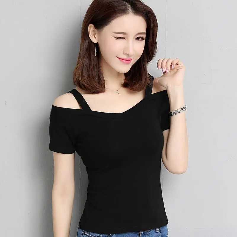 Áo Phông Trễ Vai Phong Cách Hàn Quốc, ngắn Tay Áo, Dây, Dành Cho Nữ, Ôm Sát, Gợi Cảm, Thích Hợp Cho Học Sinh, Hàng Mới Về Mùa Hè 2024, Áo Nữ 3