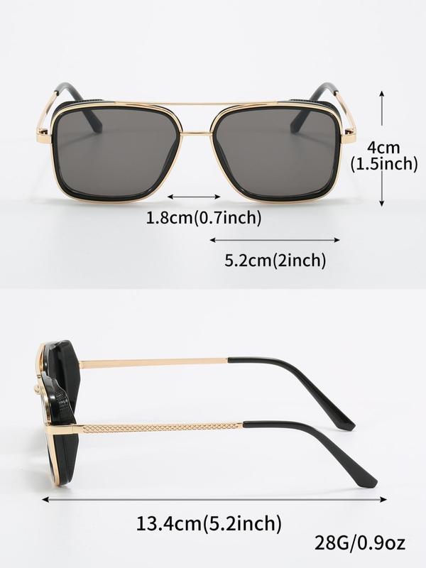 Men's 1 Pair Simple Sunglasses For Everyday Use, Summer Square Frame Double Beam Fashion Sunglasses, Modern Travel Accessories 5