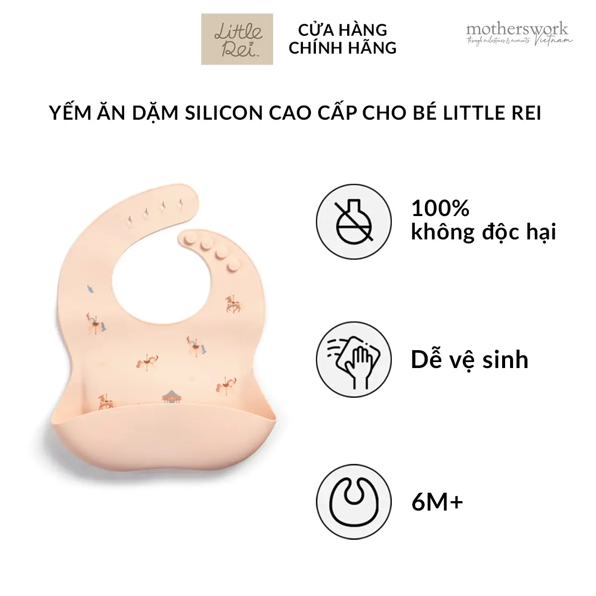 Yếm ăn dặm cao cấp LITTLE REI, chất liệu silicon an toàn, dùng cho bé từ 6 tháng tuổi, dễ dàng vệ sinh bằng máy rửa chén - LITTLE REI BIB (nhiều màu)