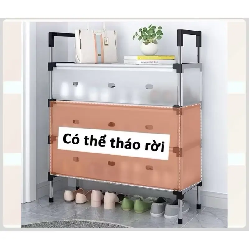 Kệ Inox 5 Tầng Có Vách Ngăn Chắn Bụi, Giá Inox Để Giày Dép 5 Tầng Có Nắp Đậy, Tủ Giày Thế Hệ Mới 3
