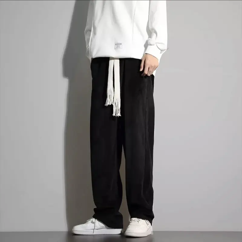 Quần ống rộng nam DOLARO nhung tăm lưng thun kèm dây rút bản lớn Menswear Kem 2
