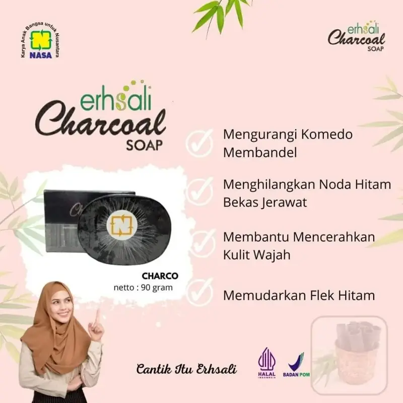 ERHSALI CHARCOAL SOAP Asli Original Ori NASA Official CHARCO Sabun Ampuh Memudarkan flek hitam Kotoran Kusam Mencerahkan - TOKO SKINCARE 86 2