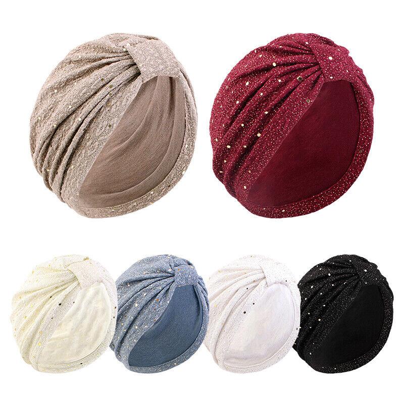 Turban Hat Muslim Stretchy Glitter Sequins Headscarf Hijab Cap Women Head Wrap Hats Party 2