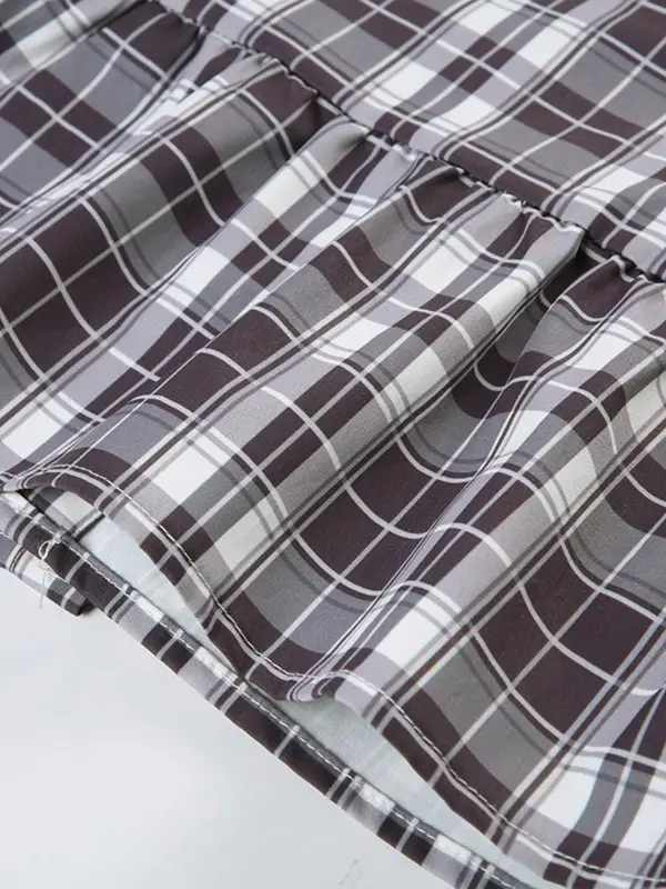 Women's Plaid Print Shirt, Casual Slim-fitting Short Sleeve Top for Summer, Ladies Clothes for Daily Wear 5