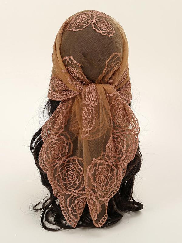 Spring Floral Mesh Scallop Design Bandana, Boho Style Scarf, Women's Scarf for All Seasons, Fashion Accessories for Women & Girls 6