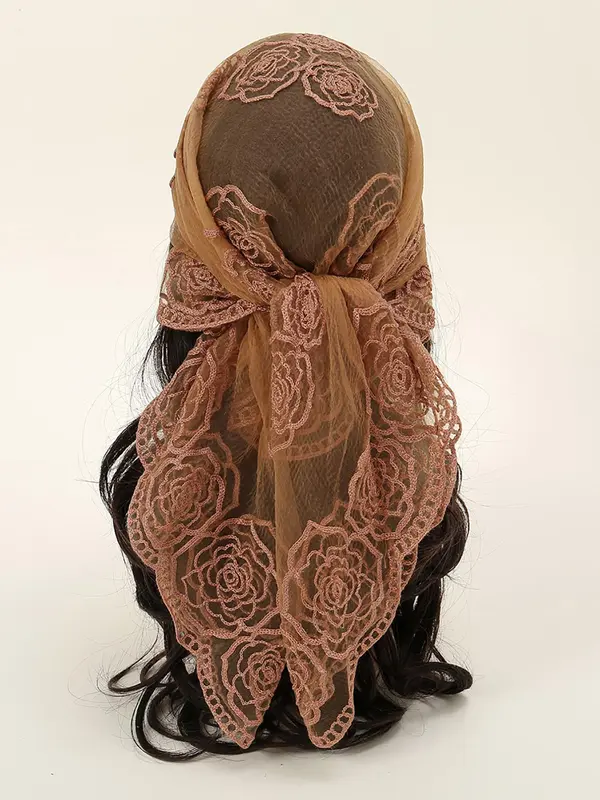 Spring Floral Mesh Scallop Design Bandana, Boho Style Scarf, Women's Scarf for All Seasons, Fashion Accessories for Women & Girls 6