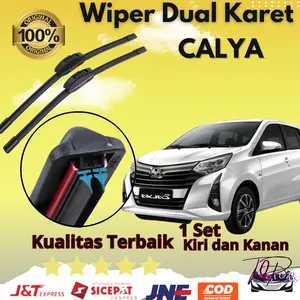 Wiper Double Karet / Dual Karet Mobil Toyota Calya Frameless 1 Set Kiri dan Kanan Tanpa Rangka Besi Blade Kaca Karet Kendaraan Motorcycle Windshield