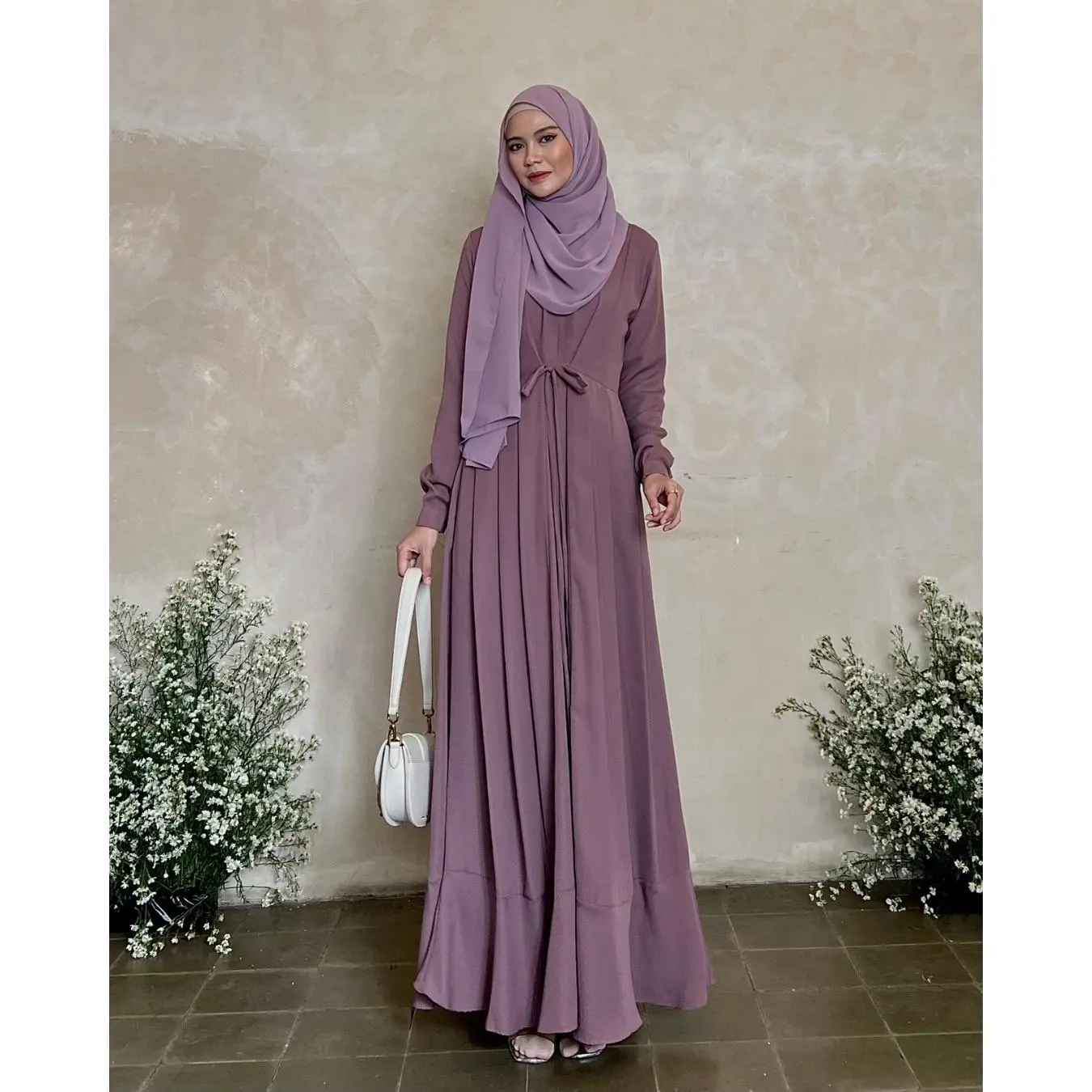 Evolvere-Nada Dress Sahara Platinum Gamis Polos Elegant Busuui Friendly