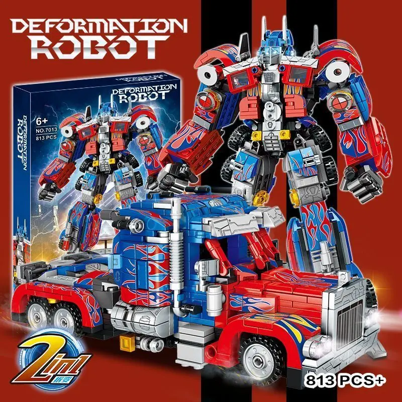 Blok Bangunan Mecha Boleh Ubah Robot, Optimus Prime dan Bumblebee Serasi, Teka-teki, Mainan Budak Lelaki Dipasang, Hadiah Kecil, Baharu untuk 2024 Toys Perempuan abs Learning Building Toys