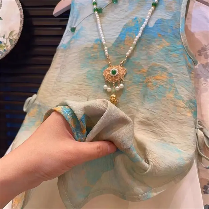 Dress Anak Perempuan Import Cheongsam Bunga Tanpa Lengan Outer Inner Shiffon Cantik 3