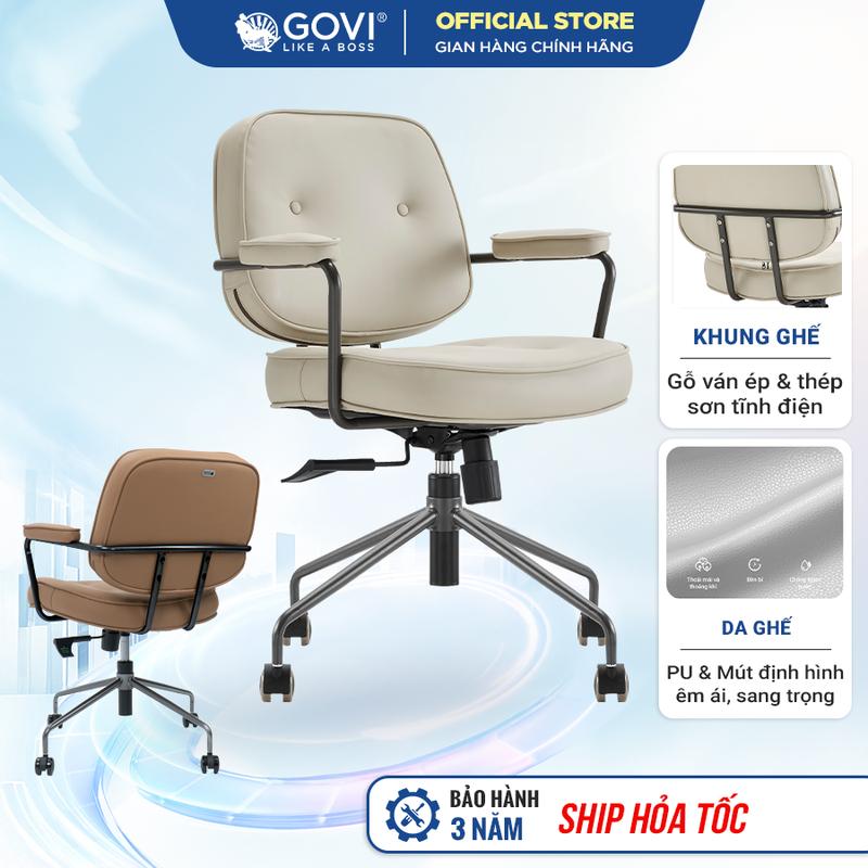 Ghế Govi Eva bọc da E01 khung ghế gỗ ván ép chắc chắn, da Pu cao cấp bảo hành 3 năm