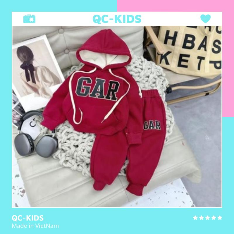 Bộ quần áo nỉ bông bé trai bé gái chất liệu nỉ bông tàu in họa tiết GAR cho bé 8-18kg