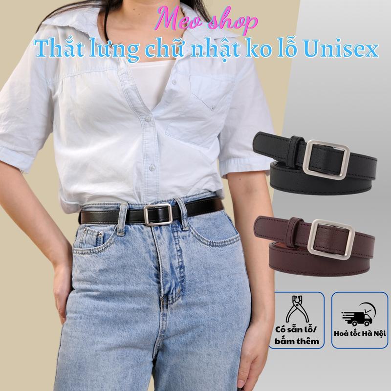 Dây thắt lưng Nữ Nam Unisex Vuông chữ nhật Bản Nhỏ 2.3cm TL001 - Dây nịt da Nam Nữ mặt vuông ko đục lỗ giá rẻ