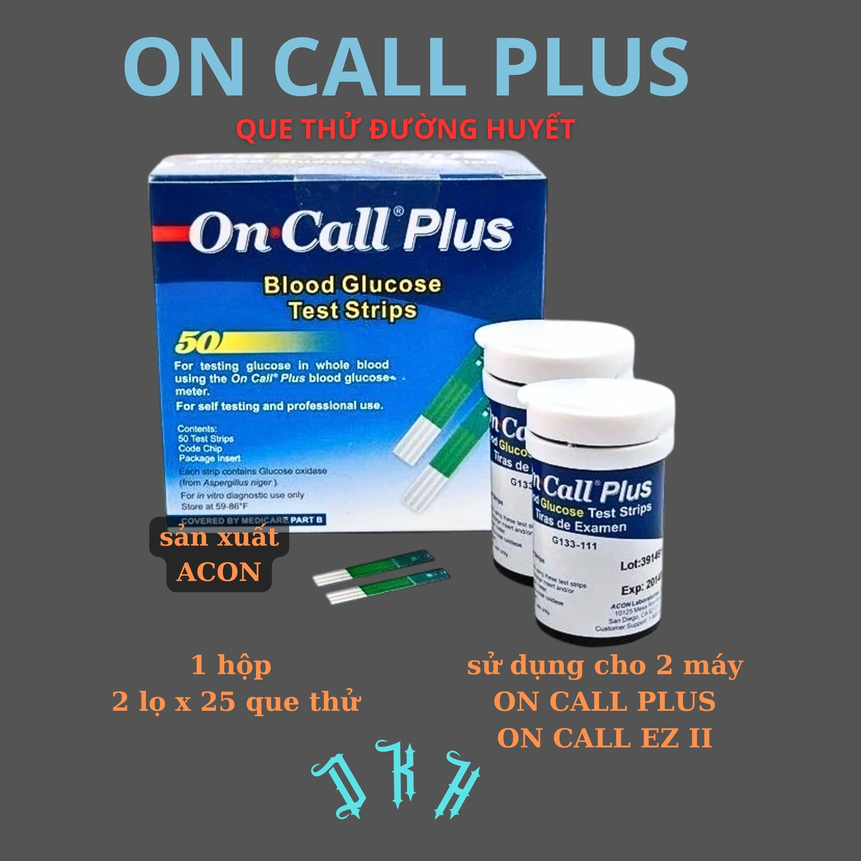 Hộp 25 hoặc 50 Que Thử Đường Huyết On Call Plus Dùng Cho Máy On Call Plus & On Call EZ II