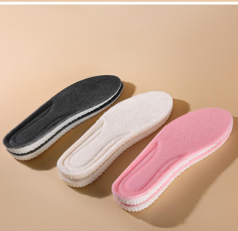 Product Introduction of Winter New Style Popcorn Warm Insoles with Fleece, Thickened, High Elasticity, Shock Absorption, Sweat-Absorbing, Breathable, Unisex Sports Insoles with a Stepping on Poop Feeling 12