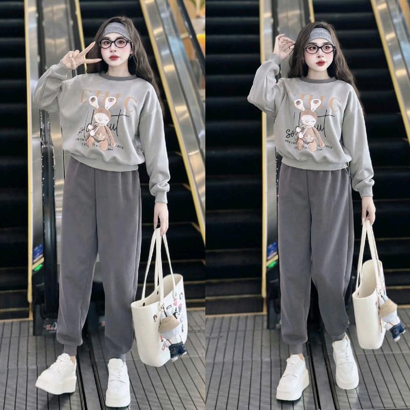Set Bộ Quần Áo Form Vừa Freesize 40-60kg , Hoạ Tiết Hình Thỏ CHIC Cho Nữ, Chất Liệu Nỉ 2 Da, Top Women, Set Đồ Nữ Đẹp, Bộ Nỉ Thu Đông Nữ, Set Đồ Nữ Mùa Đông 2