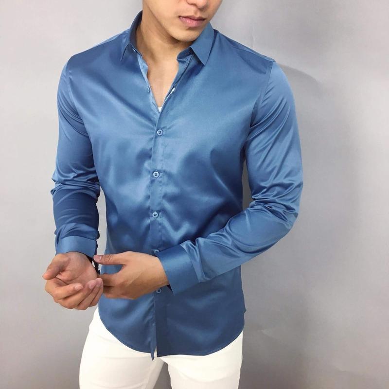 Áo Sơ Mi Nam Tay Dài Form Slim Fit Trẻ Trung Năng Động Menswear Shirt Kích Cỡ M-5XL Chất Liệu Lụa Bóng Cao Cấp Thoải Mái