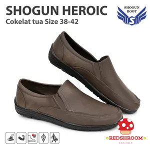 Sepatu pantofel pria SHOGUN HEROIC COKLAT Fashion Casual Formal Nyaman Ringan Anti Air Karet Flat Kerja