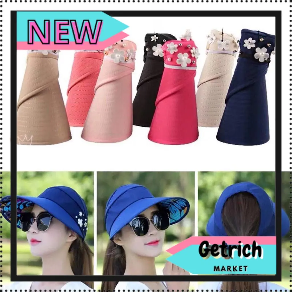 GRATIS ONGKIR TOPI PELINDUNG SINAR MATAHARI TOPI VISOR LIPAT TOPI MODEL WANITA TOPI PANTAI TOPI OLAHRAGA TOPI SENAM TOPI SANTAI TOPI LIBURAN AKSESORIS FASHION topi wanita korea style topi wanita untuk hijab topi korea style wanita import