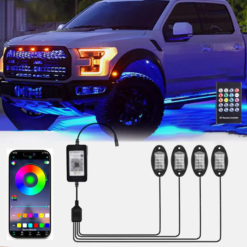 Đèn LED đá, RGB, cho ô tô, xe tải, xe tải, điều khiển ứng dụng UTV, chế độ âm nhạc, chiều dài dây 250cm, dễ lắp đặt, thích hợp cho xe tải, xe địa hình UTV, chế độ âm nhạc nhấp nháy, đèn khung xe tải 1