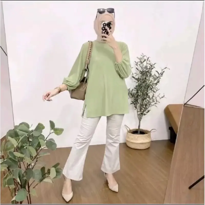 Atasan Blouse Hanover Rajut Oversize Tangan Balon Baju Batwing 1