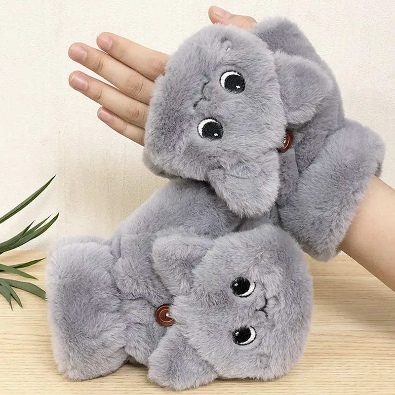 Găng Tay Dệt Kim Hở Ngón Cho Nữ, Giữ Ấm Mùa Đông, Găng Tay Cổ Tay HY, Tai Mèo Dễ Thương Bao Tay 7