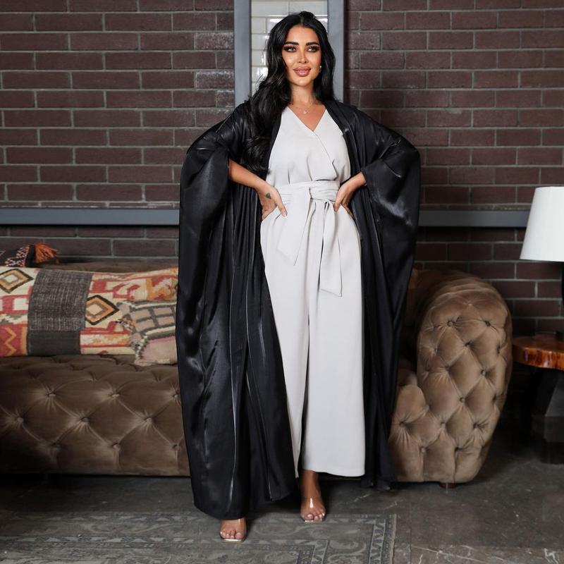 Product Introduction of 1pcs new solid color plus size ladies dress Muslim fashion bat sleeve robe 9