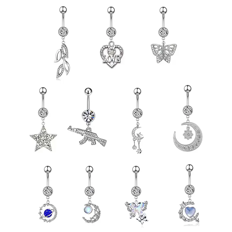 Nhẫn Rốn Lủng Lẳng, Thiết Kế Mặt Trăng Trái Tim, Vòng Thanh Tạ Rốn, Dành Cho Cơ Thể Phụ Nữ Và Trẻ Em Gái
