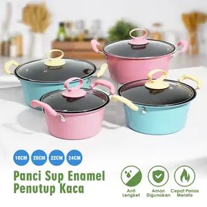 COD PANCI SUP TUTUP KACA ENAMEL / SOUP POT PANCI SUSU ENAMEL 18CM 20CM 22CM 24CM Kitchenware sop