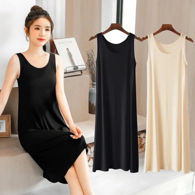 [1100+ People Ordering Within a Week] Modal Women's Summer Sleeveless Dress Plus Size Loose Home Sleep Dress Slim Fit Flattering A-Line Dress Versatile Solid Color Dress