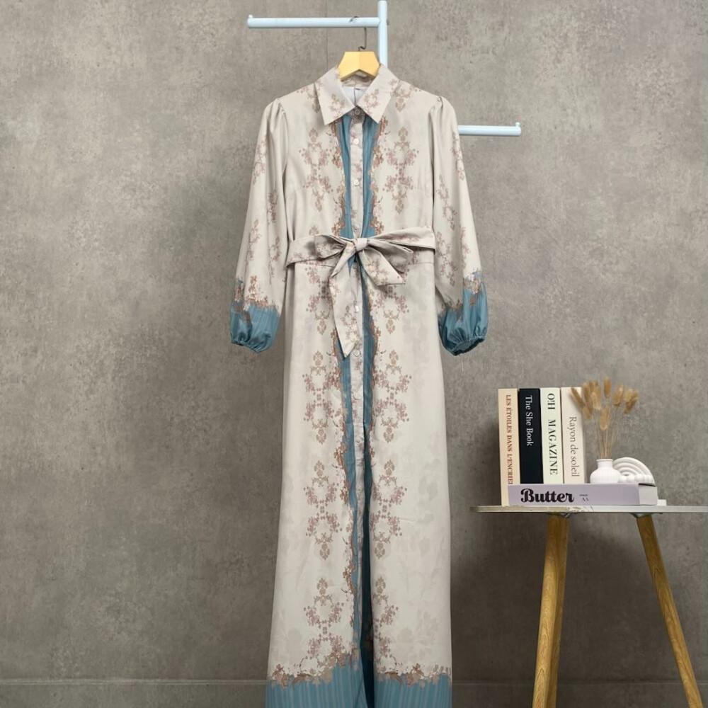 [NEW]Asaya Gaun elegan dengan motif posisi mode lengan panjang