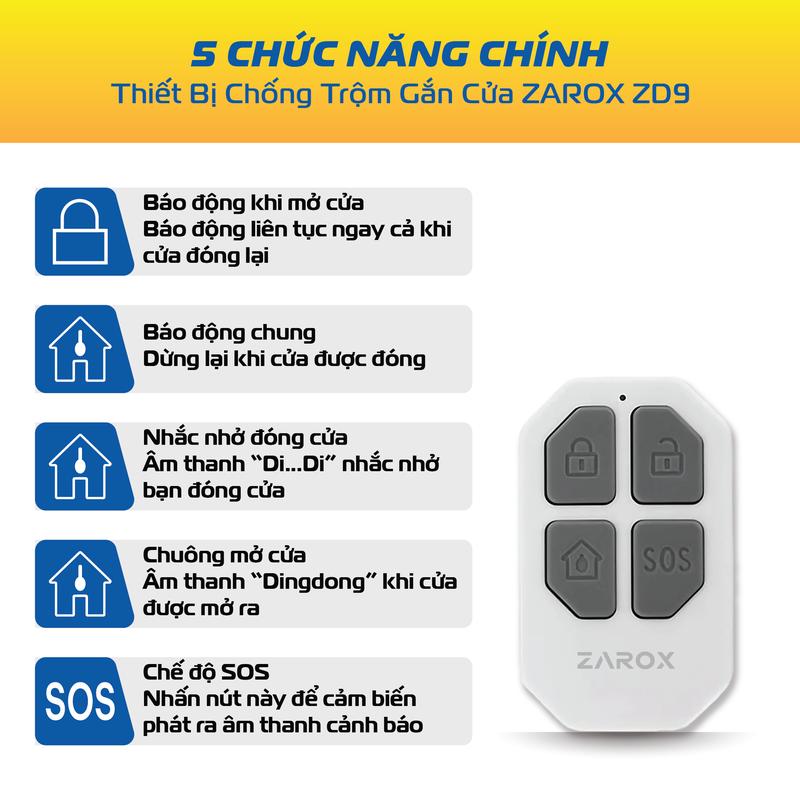 Product Introduction of Thiết bị báo khách, báo động chống trộm gắn cửa  ZAROX ZD9 có thể tùy chỉnh âm lượng và kèm remote điều khiển bật/tắt từ xa 19