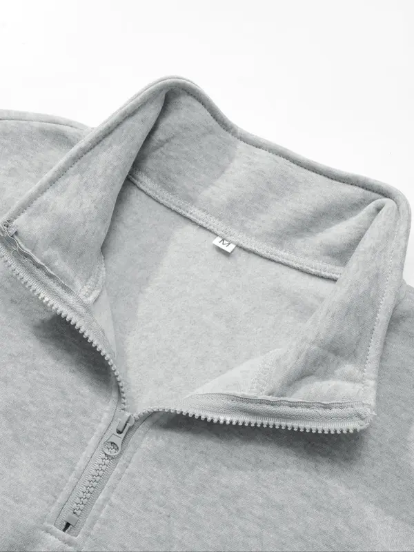 Women's Letter Print Drop Shoulder Half Zip Sweatshirt, Casual Long Sleeve Funnel Neck Pullover for Fall & Winter, Women's Clothes for Daily Wear 3