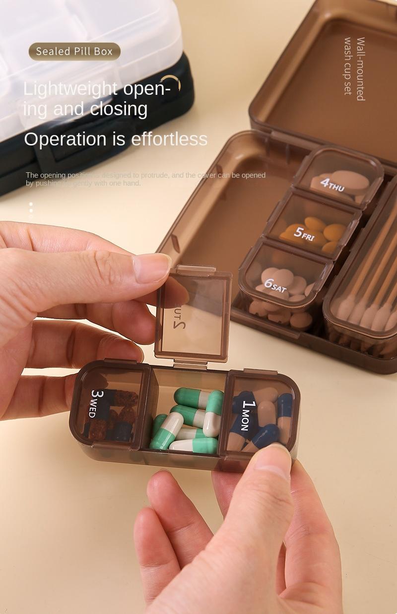 Product Introduction of 7-compartment medicine box set, portable portable travel pill storage box, 7-day storage small medicine box 6
