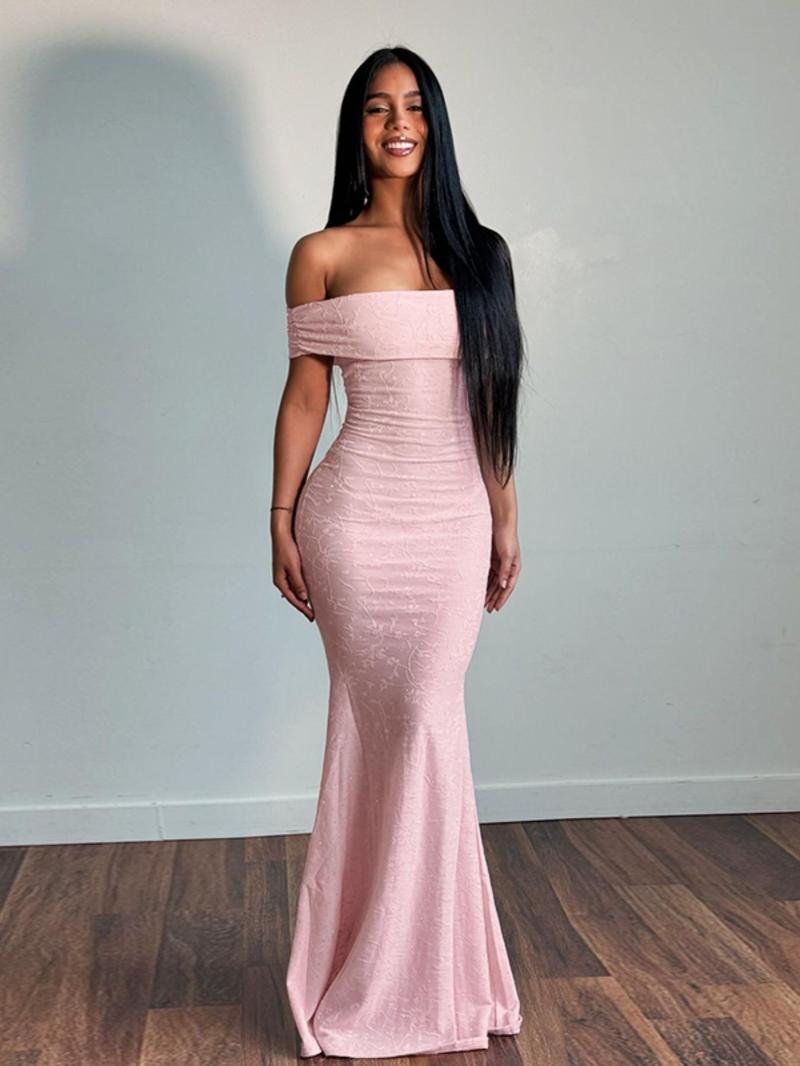 Product Introduction of Women's Floral Pattern Off Shoulder Ruched Mermaid Dress, Elegant Backless  Maxi Dress for Party Evening, Ladies' Clothes for All Seasons Valentine's Day, gift 1