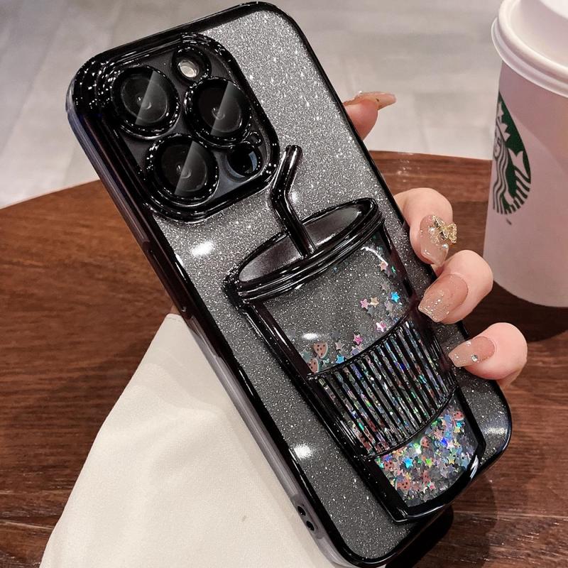 Product Introduction of Aesthetic quicksand cup plating glitter TPU camera case for iPhone 13 14 12 Pro max with lens protection shockproof soft back cover 17